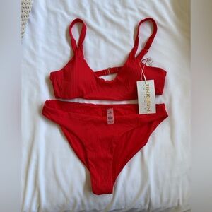 TiniBikini Red Ribbed Bikini Set